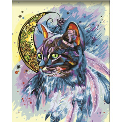 Wizardi painting by number kit. Moon cat 40x50 cm R026