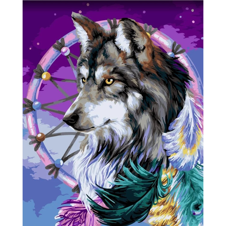 Wizardi painting by number kit. Wolf spirit 40x50 cm R028