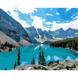 (Discontinued) Wizardi Painting by Numbers Kit Mountain Lake 40x50 cm A018