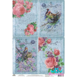 Rice card for decoupage "Beautiful birds with roses" AM400263D