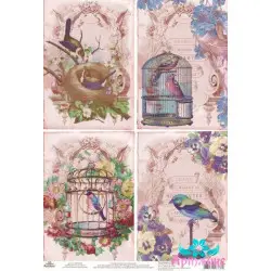 Rice card for decoupage "Birds in a cage pink background"size: 21*30 cm  AM400264D