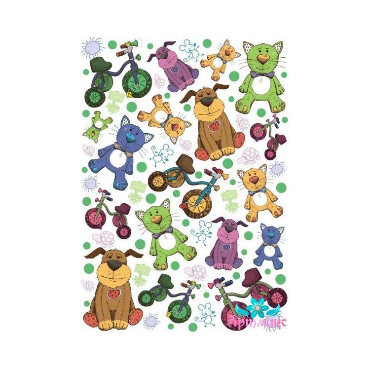 Рисовая карта для декупажа "Детские игрушки, коты и собачки" размер: 21*30 см  AM400282D