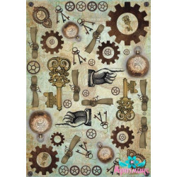 Rice card for decoupage "Steampunk, keys and gears" size: 21*30 cm AM400305D