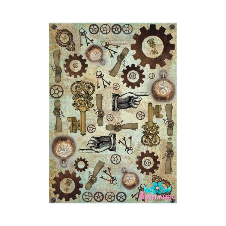 Rice card for decoupage "Steampunk, keys and gears" AM400305D