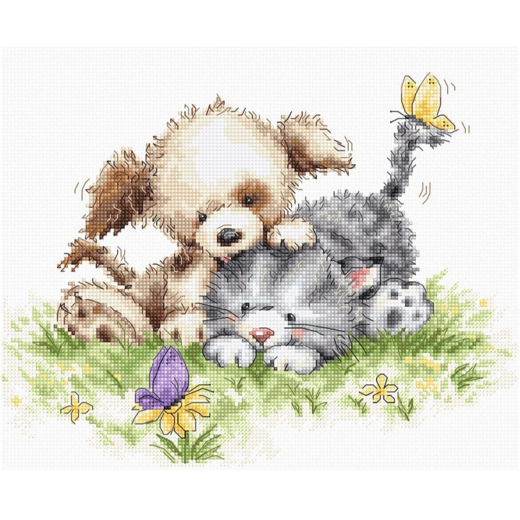Dog and Cat with Butterfly SB1185