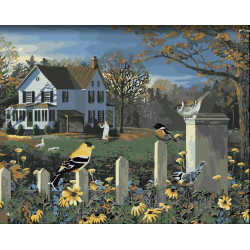 Wizardi painting by number kit. Bird on the fence 40x50 cm A067