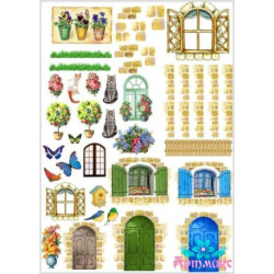 Rice card for decoupage "Elements of the house-doors, windows, bricks" 21x29 cm AM400019D