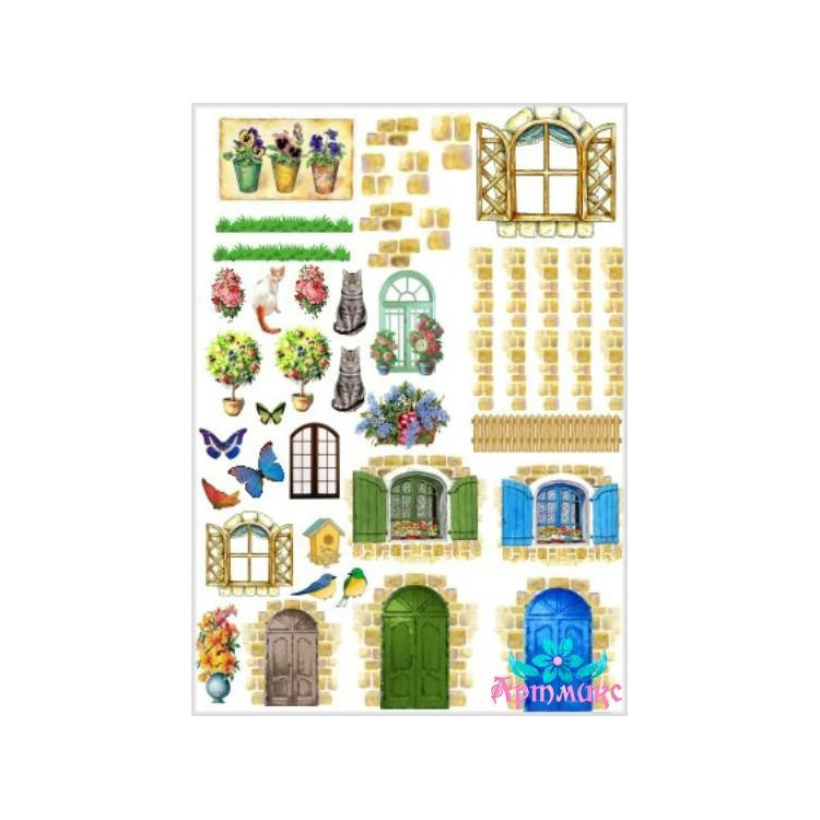 Rice card for decoupage "Elements of the house-doors, windows, bricks" 21x29 cm AM400019D