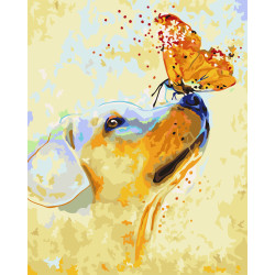 Wizardi painting by number kit. Puppy and Butterfly 40x50 cm T025