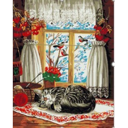 Wizardi painting by number kit. Winter over the Window 40x50 cm T031