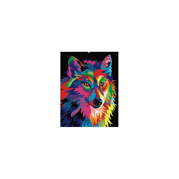 Wizardi painting by number kit. Rainbow Wolf 40x50 cm T102