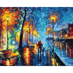 Wizardi painting by number kit. Street under the Rain L.Afremov 40x50 cm T157