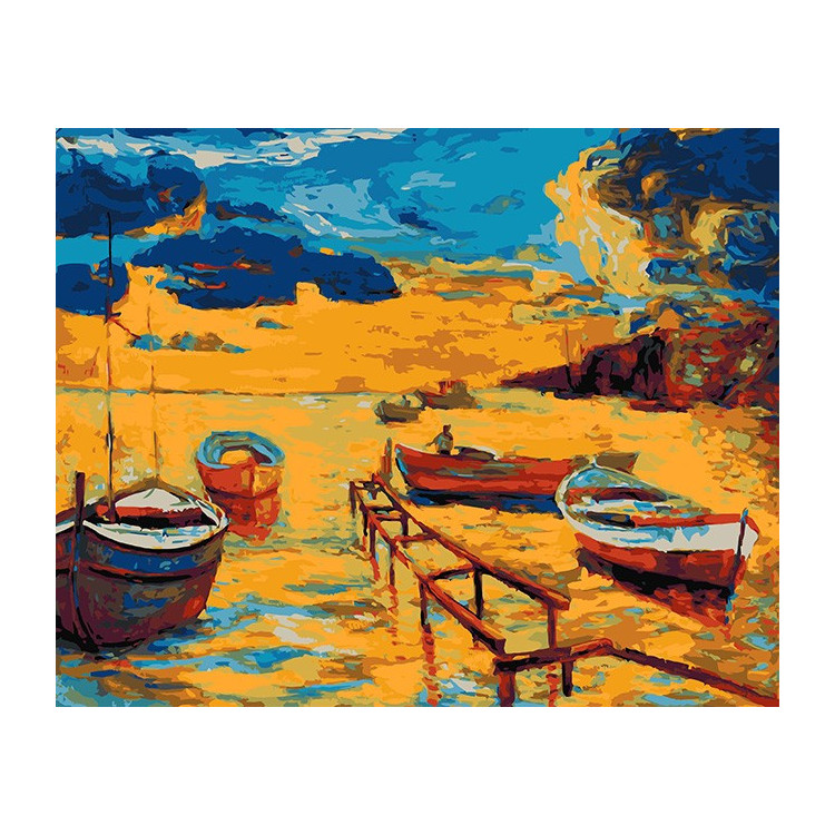 Paint by Numbers Kit Landscape with boats T40500101