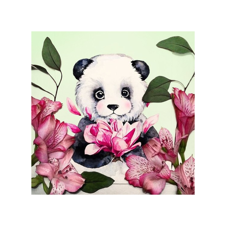 Panda and Flowers 38*38 cm WD2341