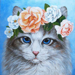 Blue-Eyed Cat in Flowers 38x38 WD2464