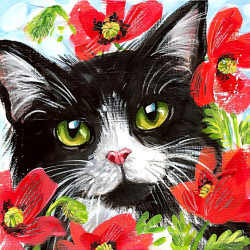 Cat in Flowers WD292