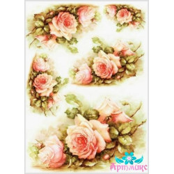 Rice card for decoupage "Delicate roses No. 3" 21x29 cm AM400118D