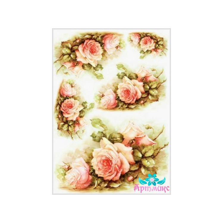 Rice card for decoupage "Delicate roses No. 3" 21x29 cm AM400118D