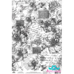 Rice card for decoupage "Monochrome, Vintage dahlias and roses" AM400452D