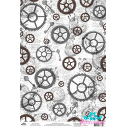 Rice card for decoupage "Monochrome, Gears and Keys" AM400454D