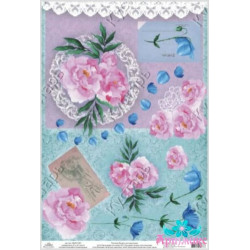 Rice card for decoupage "Peonies and bells with lace" 21x29 cm AM400153D