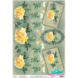 Rice card for decoupage "Yellow roses and patterned frames" 21x29 cm AM400154D