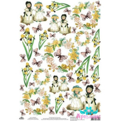 Rice card for decoupage old motives "Irises, children, butterflies" 21x29 cm AM400237D