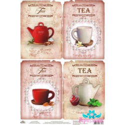 Rice card for decoupage "Teapots and cups in vintage style" AM400257D