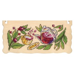 Cross-stich on wooden base "Tea box. Berry tea party" SO-084