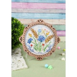 Cross-stich on wooden base "Miniature. Meadow bouquet" SO-092