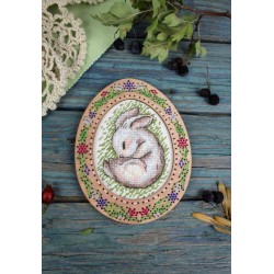 Cross-stich on wooden base "Miniature. Sleeping bunny" SO-113