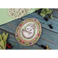 Cross-stich on wooden base "Miniature. Sleeping bunny" SO-113