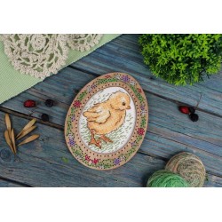 Cross-stich on wooden base "Miniature. Chicken on a walk" SO-114