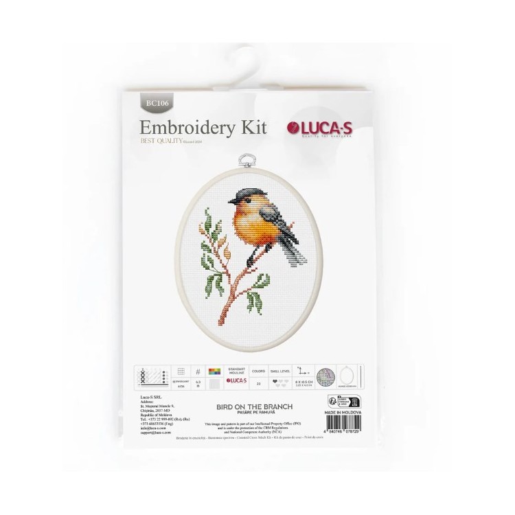 Cross Stitch Kit with Hoop Included  Bird On The Branch 8x10,5cm SBC106