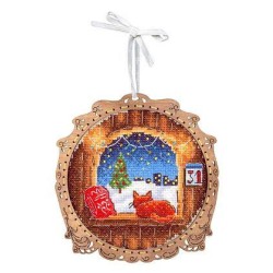 Cross-stitch kit on wooden base "Miniature. Winter outside the window" SO-119