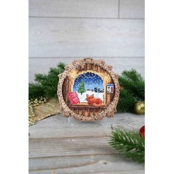 Cross-stitch kit on wooden base "Miniature. Winter outside the window" SO-119