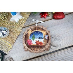 Cross-stitch kit on wooden base "Miniature. Winter outside the window" SO-119