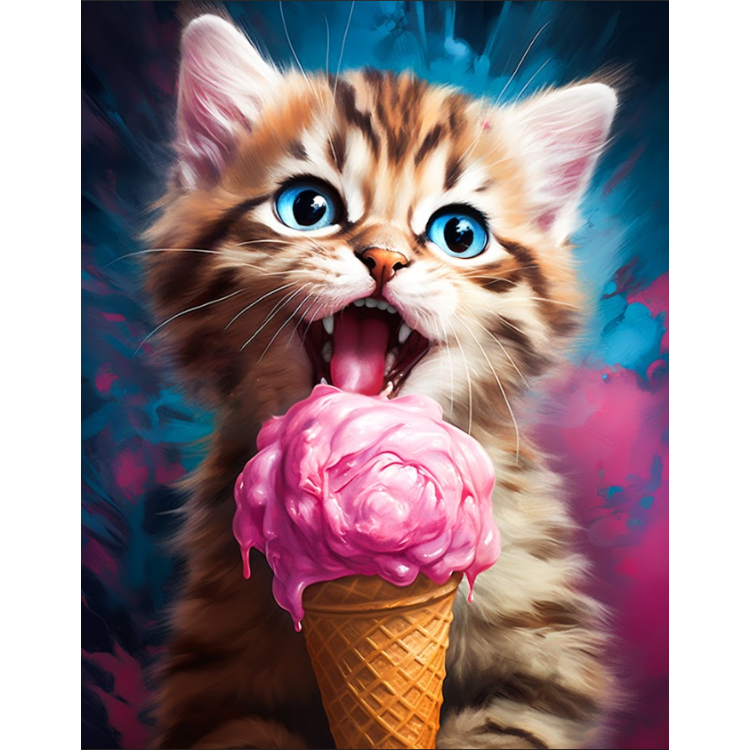 Diamond Painting with subframe Kitten with ice cream 30x40 cm VA811