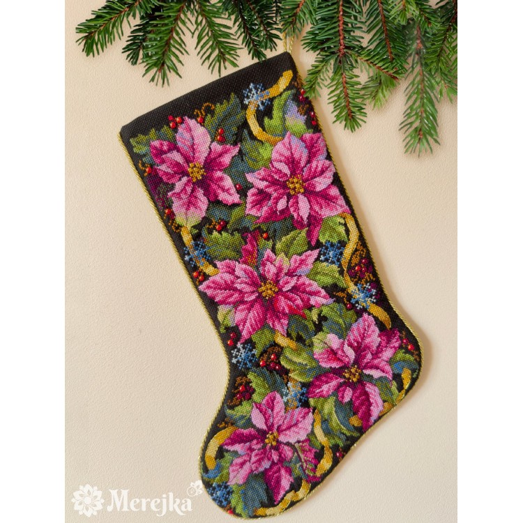 Pink Poinsettia Christmas Stocking 35x22 SK262