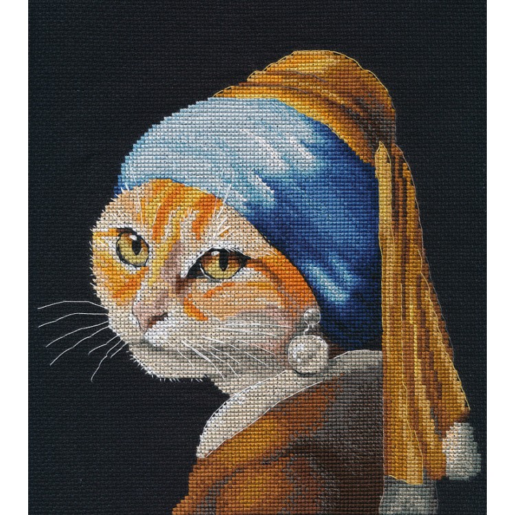 Cross stitch kit "Kitty in pearl earrings" S1654