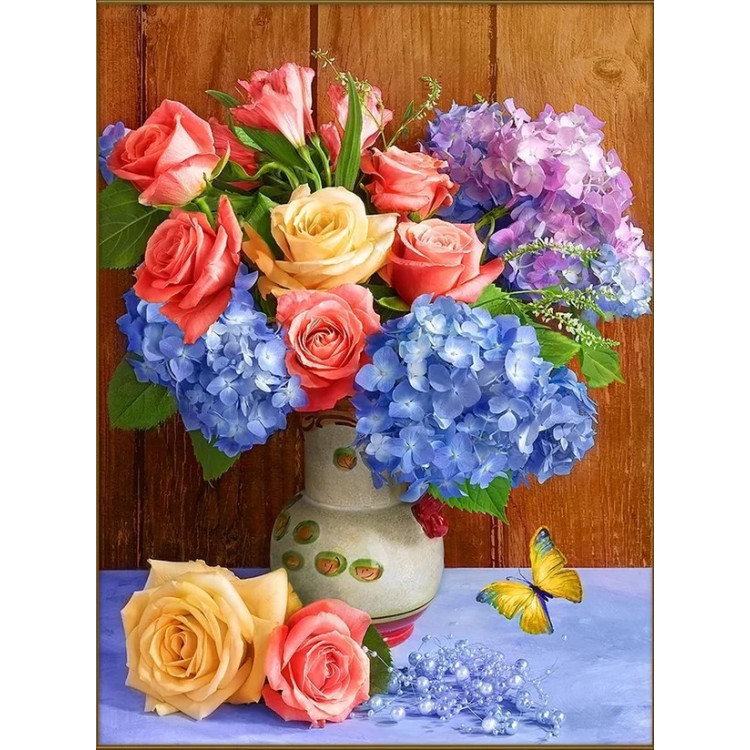 Bouquet of roses and gorgeous hydrangeas 30*40 cm AZ-1876