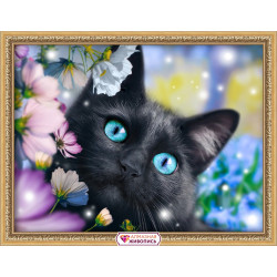 Черный котенок в цветах AZ-1900