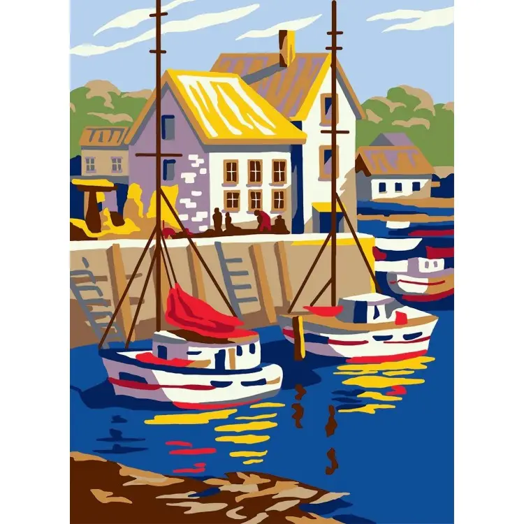 Printed Canvas 22x30 Boats in small port CDA6293 Printed Canvas 22x30 Boats in small port CDA6293