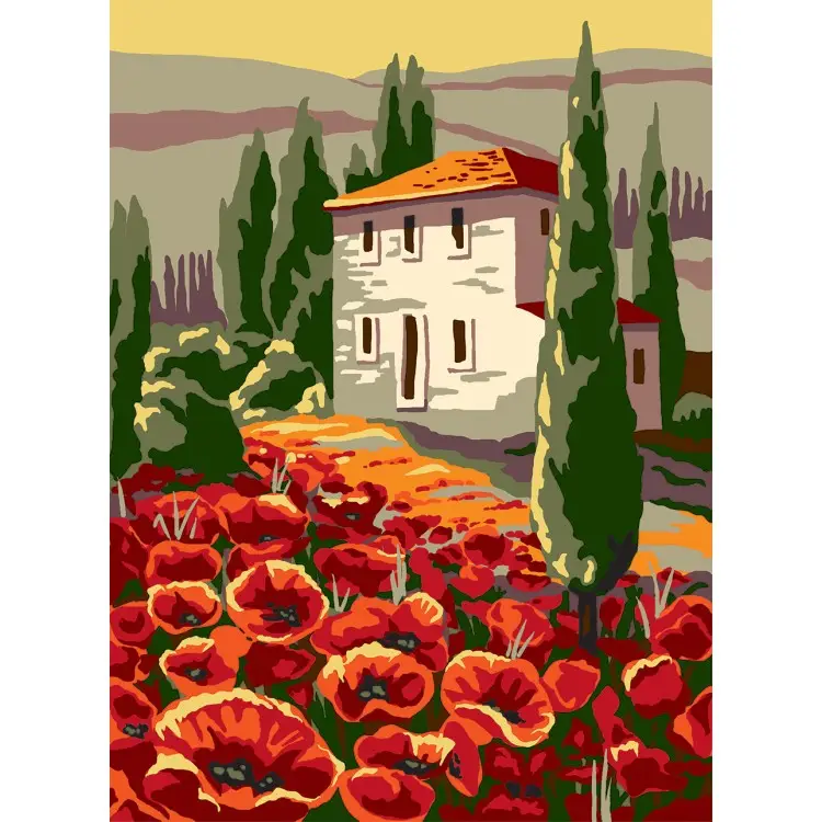 Printed Canvas 22x30 House and poppies CDA6300 Printed Canvas 22x30 House and poppies CDA6300