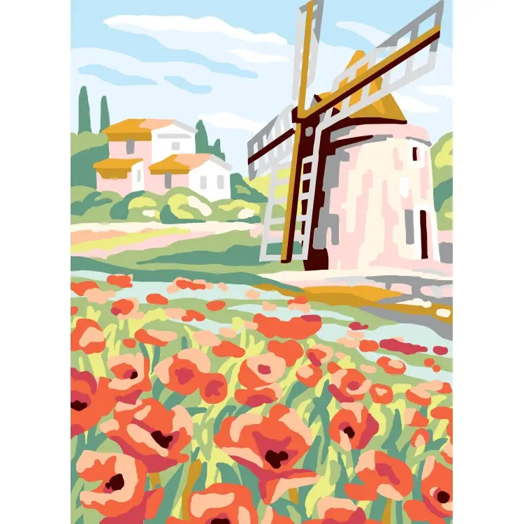 Printed Canvas 22x30 Windmill and poppies CDA6310 Printed Canvas 22x30 Windmill and poppies CDA6310