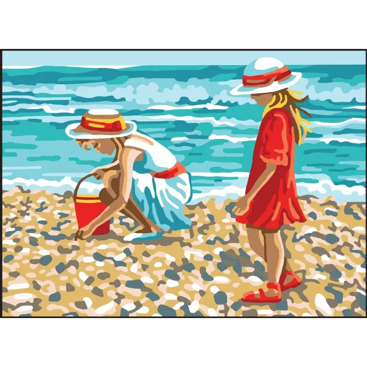 Printed Canvas 22x30 Girls collecting shells CDA6323 Printed Canvas 22x30 Girls collecting shells CDA6323