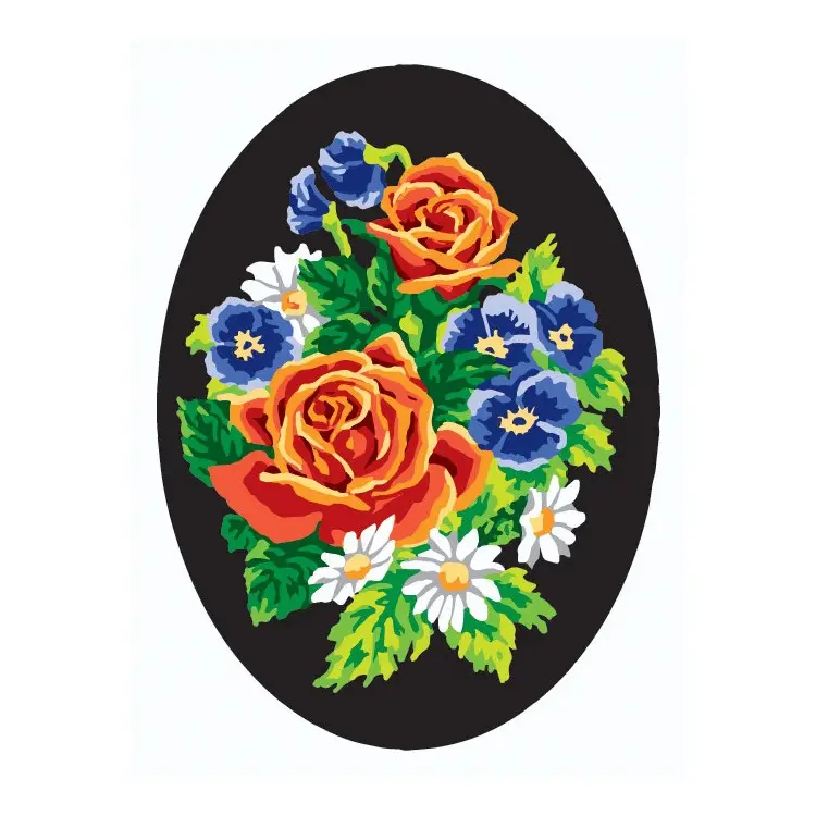 Printed Canvas 18x24 Pansies and Roses, Oval CDA7018 Printed Canvas 18x24 Pansies and Roses, Oval CDA7018