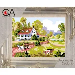 Tapestry Kit with printed canvas 14x18 Farm Scene CDA3209K