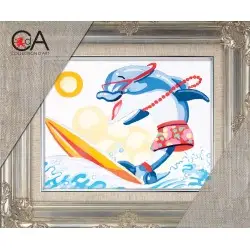 Tapestry Kit with printed canvas 14x18 Dolphin Surfboard Riding CDA3225K