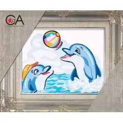 Tapestry Kit with printed canvas 14x18 Dolphins' Ball Game CDA3226K